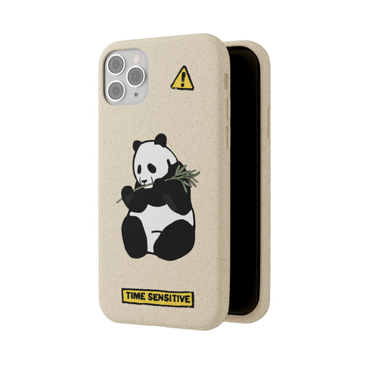 The back of The Giant Panda Phone Case, Tan, The artwork displayed is a Giant Panda sitting and eating a piece of bamboo.