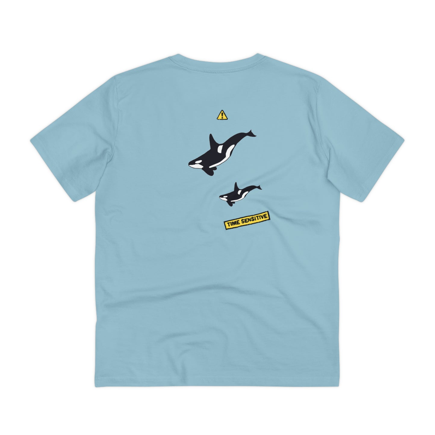 The back of The Orca Whale T Shirt, Sky Blue, Two Orca Whales artwork. Whale Shirt, Whale T Shirt