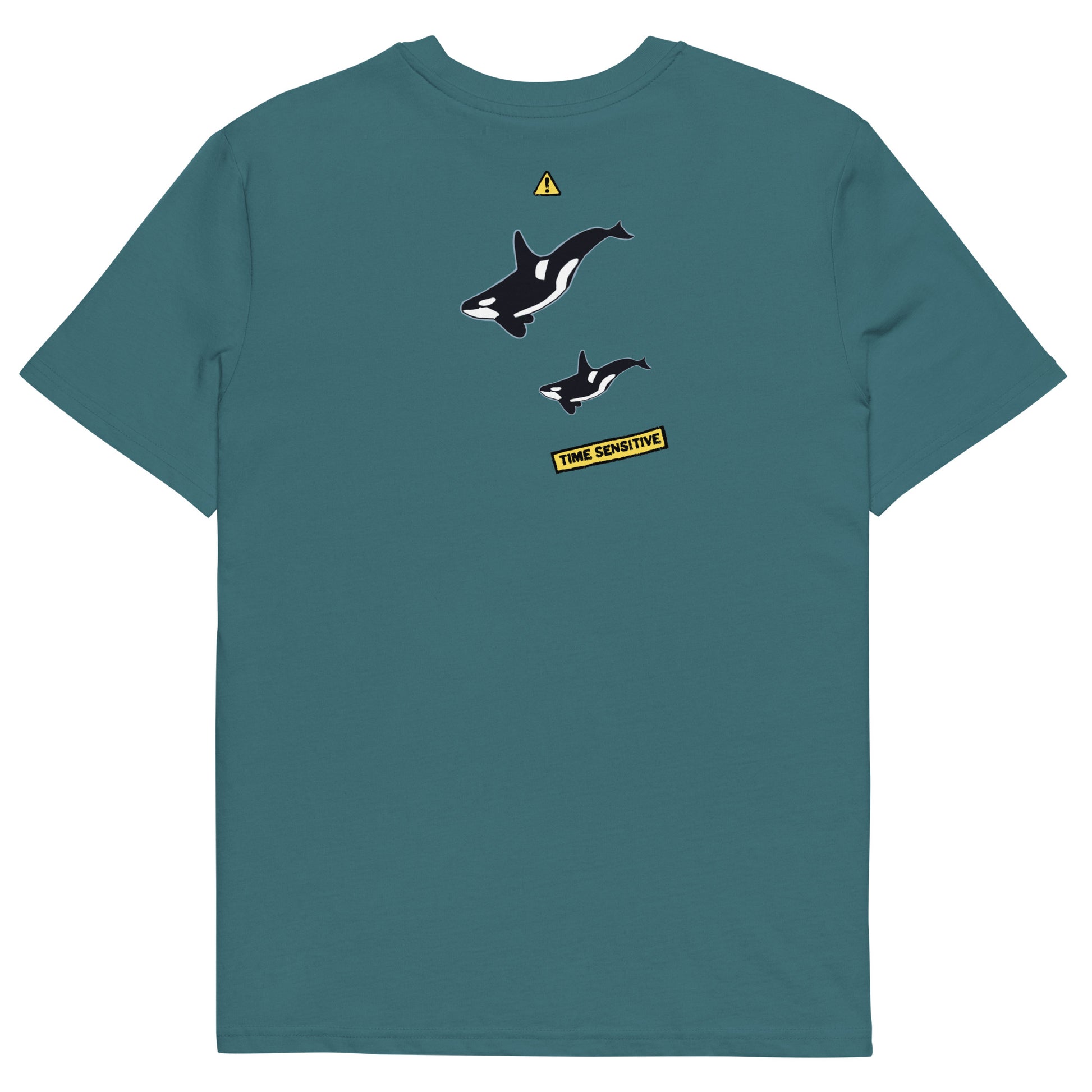 The back of The Orca Whale T Shirt, Stargazer, Two Orca Whales artwork. Whale Shirt, Whale T Shirt