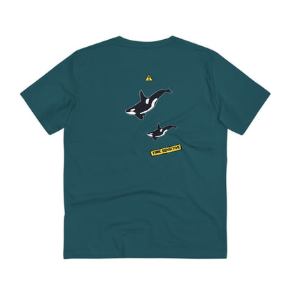 The back of The Orca Whale T Shirt, Stargazer, Two Orca Whales artwork. Whale Shirt, Whale T Shirt