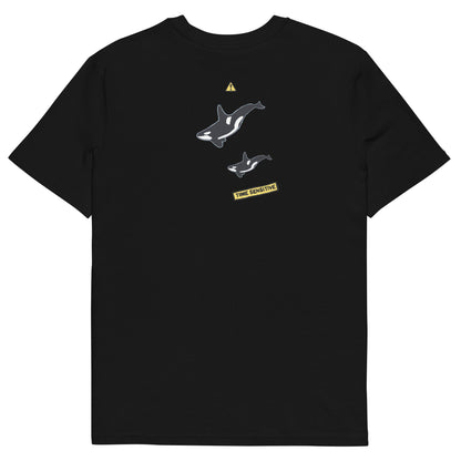 The back of The Orca Whale T Shirt, Black, Two Orca Whales artwork. Whale Shirt, Whale T Shirt