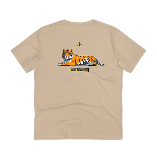 The back of The Tiger T Shirt, Desert Dust, Tiger artwork. Tiger Shirt, Tiger T Shirt