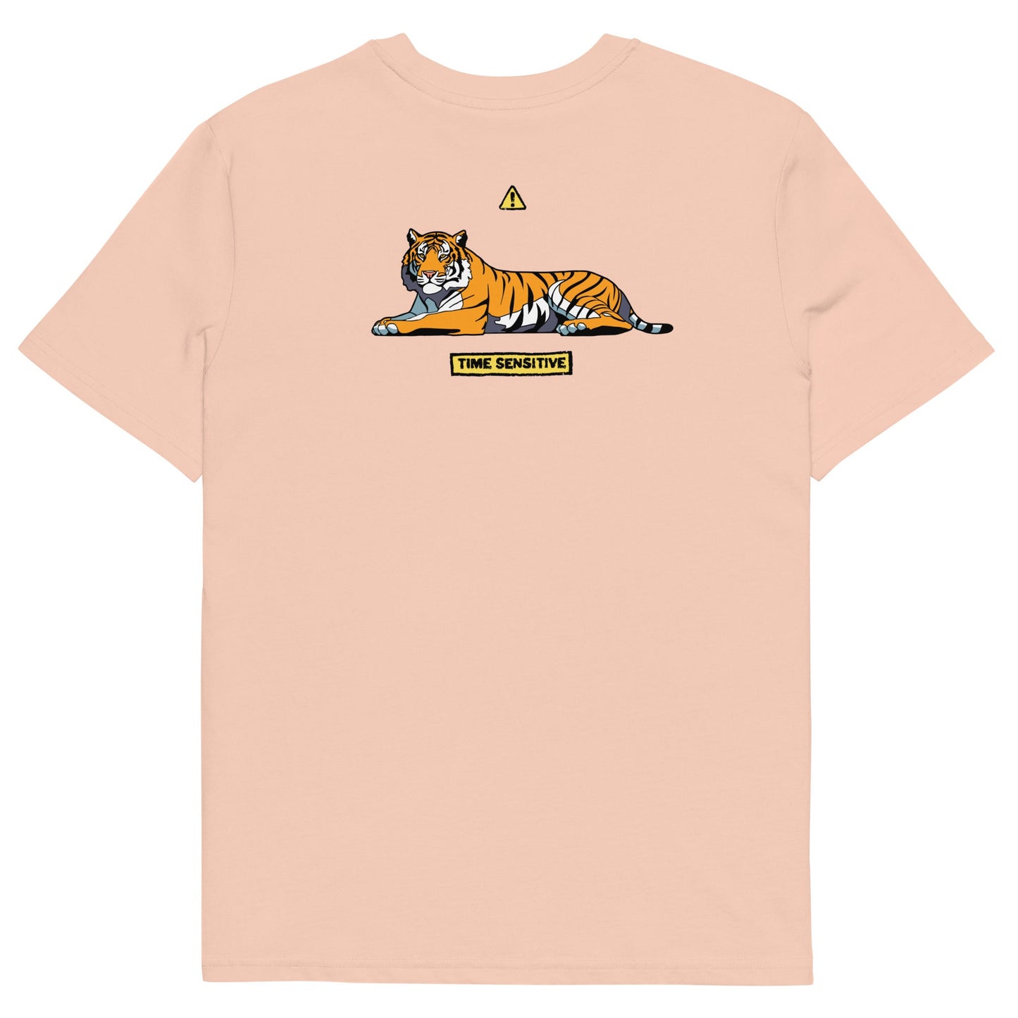 The back of The Tiger T Shirt, Peach, Tiger artwork. Tiger Shirt, Tiger T Shirt