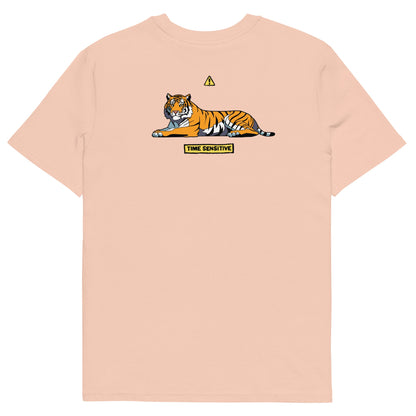 The back of The Tiger T Shirt, Peach, Tiger artwork. Tiger Shirt, Tiger T Shirt