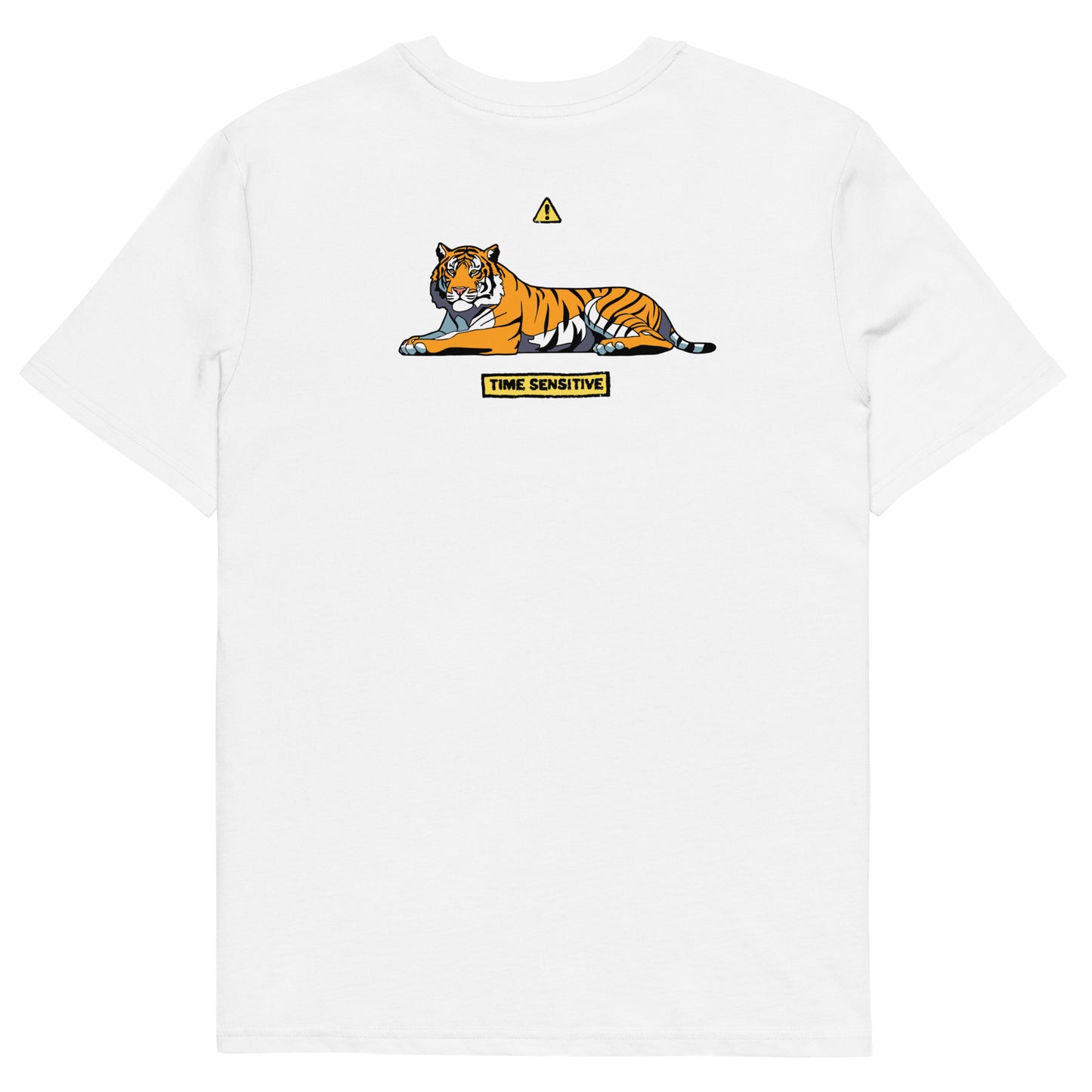 The back of The Tiger T Shirt, White, Tiger artwork. Tiger Shirt, Tiger T Shirt