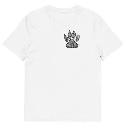 The front of The Tiger T Shirt, White, QR code designed as a Tiger paw print. Tiger Shirt, Tiger T Shirt